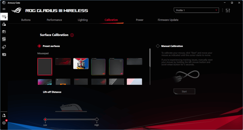 calibration Sensor mouse ASUS ROG-switch III Wireless 2.4GHz ROG bluetooth tuned mechanical wired cable gaming Gladius 3 optical.png